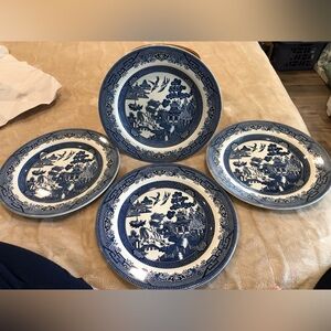 Blue Willow Dinner Plates Set of 4 Blue and White by Churchill of England 10 in